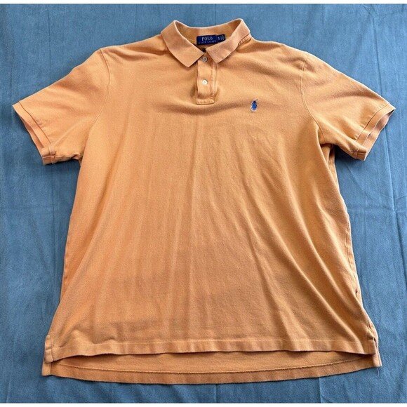 Ralph Lauren Polo Shirt Orange Short Sleeve 2 Button Men's XL Classic Fit Pony - Picture 1 of 9